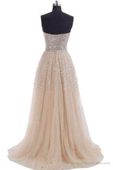 Fairytale Glitter Champagne Bling Strapless Long Prom Dress